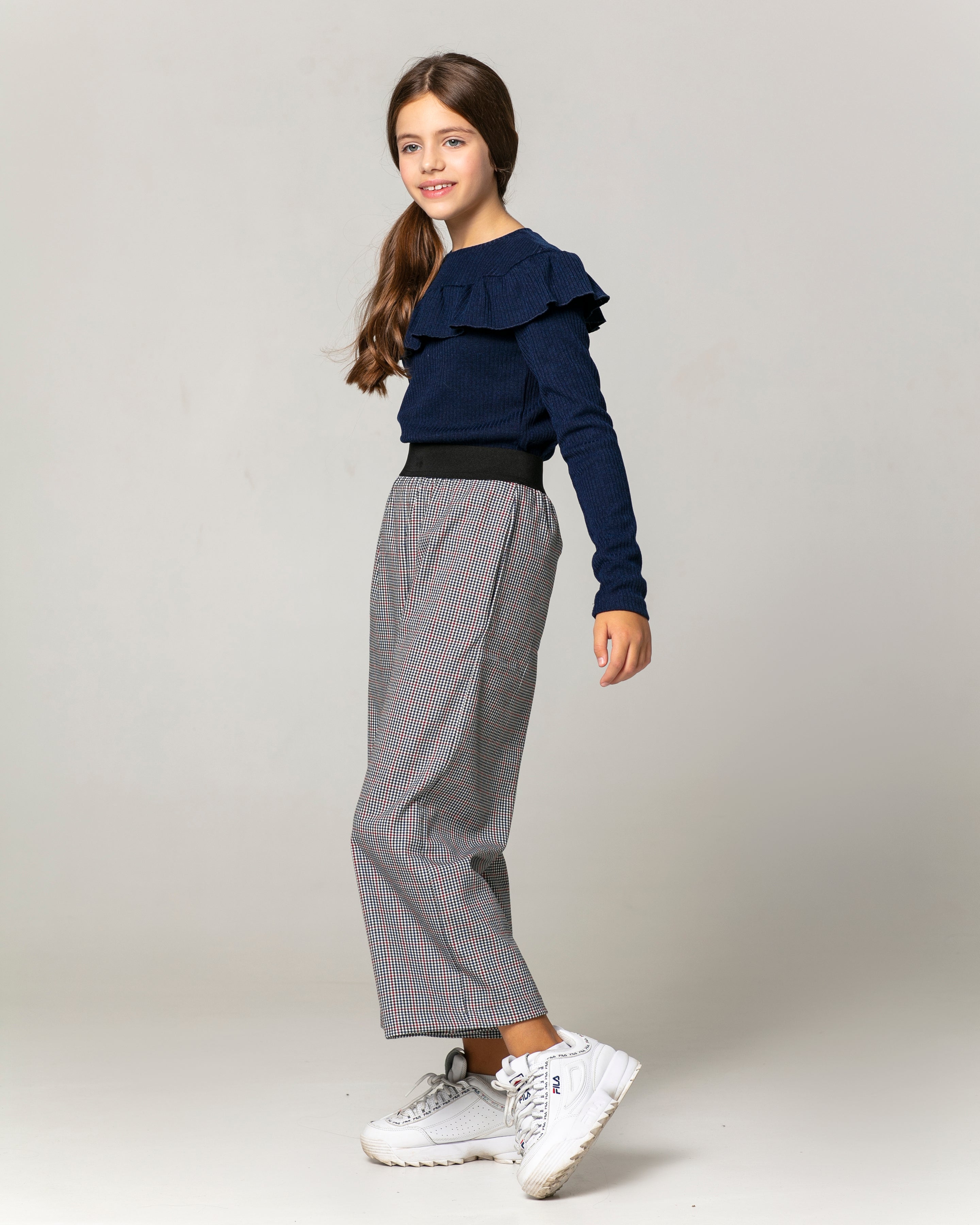 Navy Longsleeve with Ruffle Accent