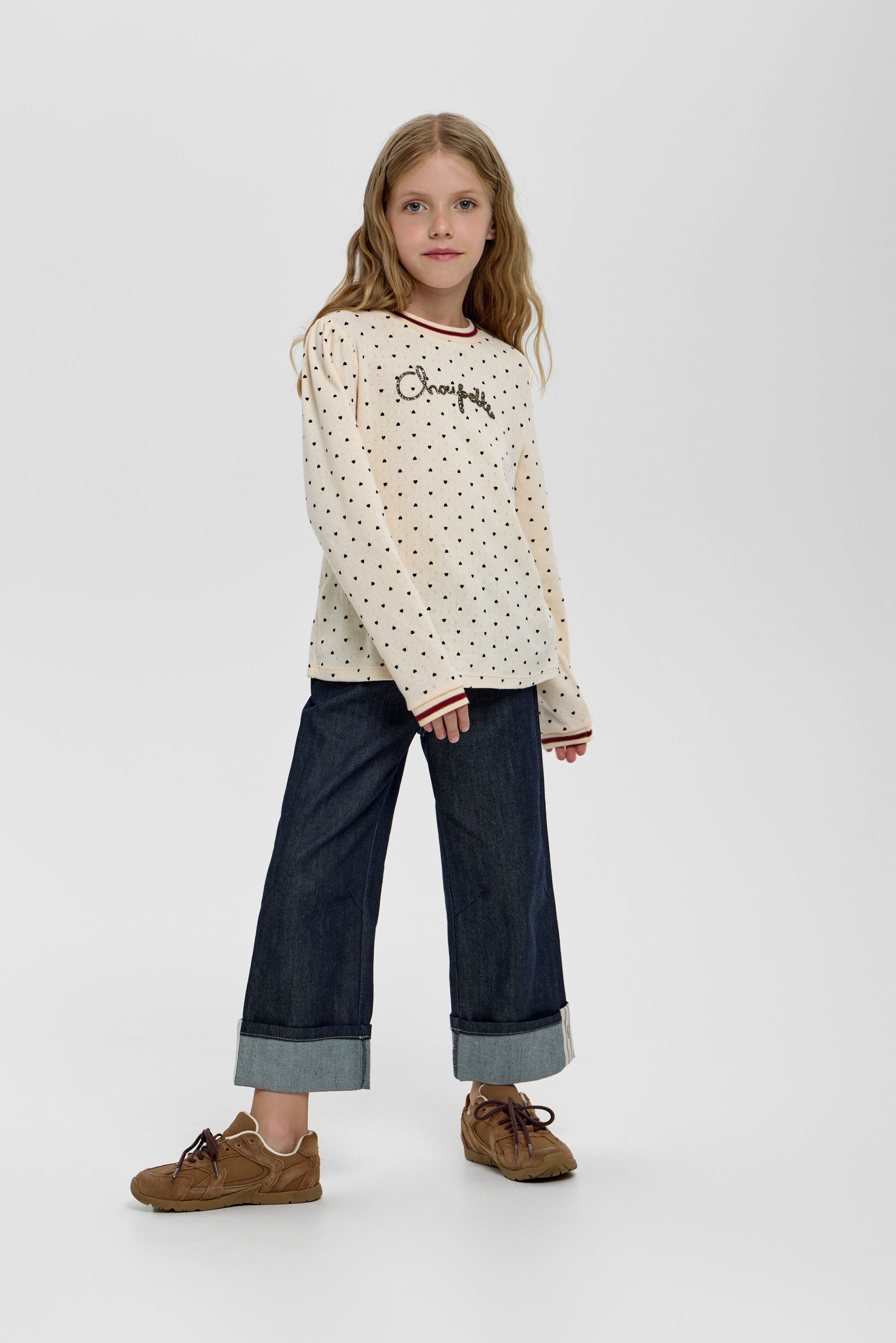 Girls beige longsleeve with hearts