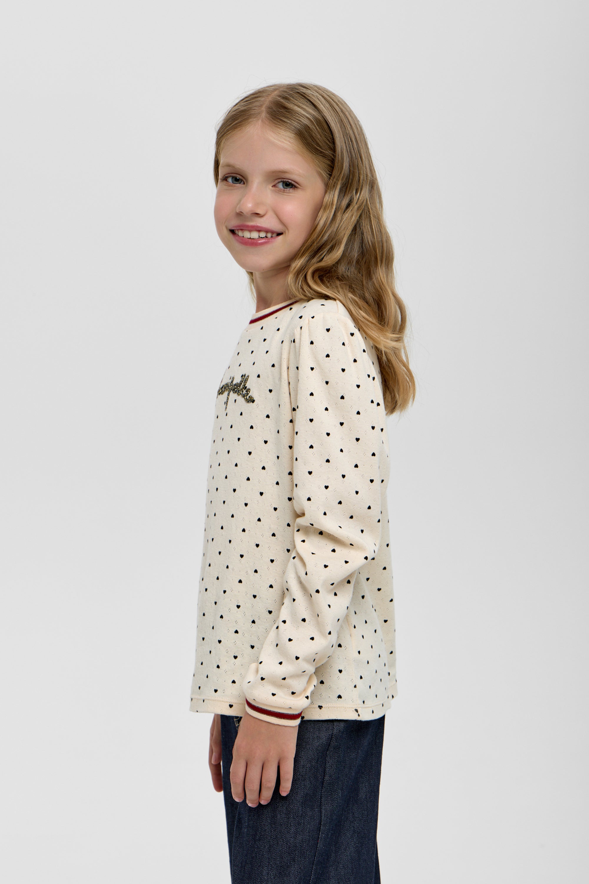 Girls beige longsleeve with hearts