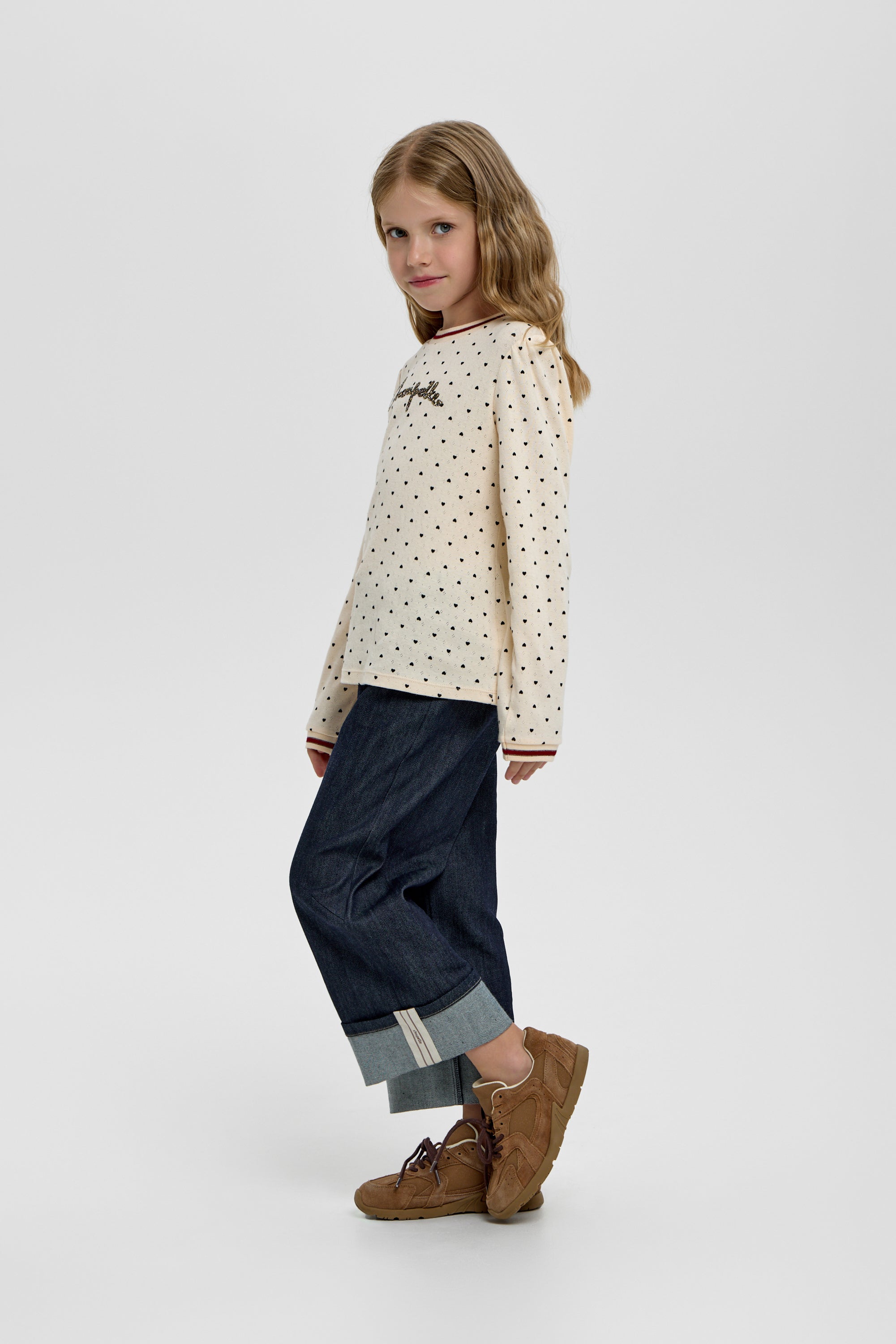 Girls beige longsleeve with hearts