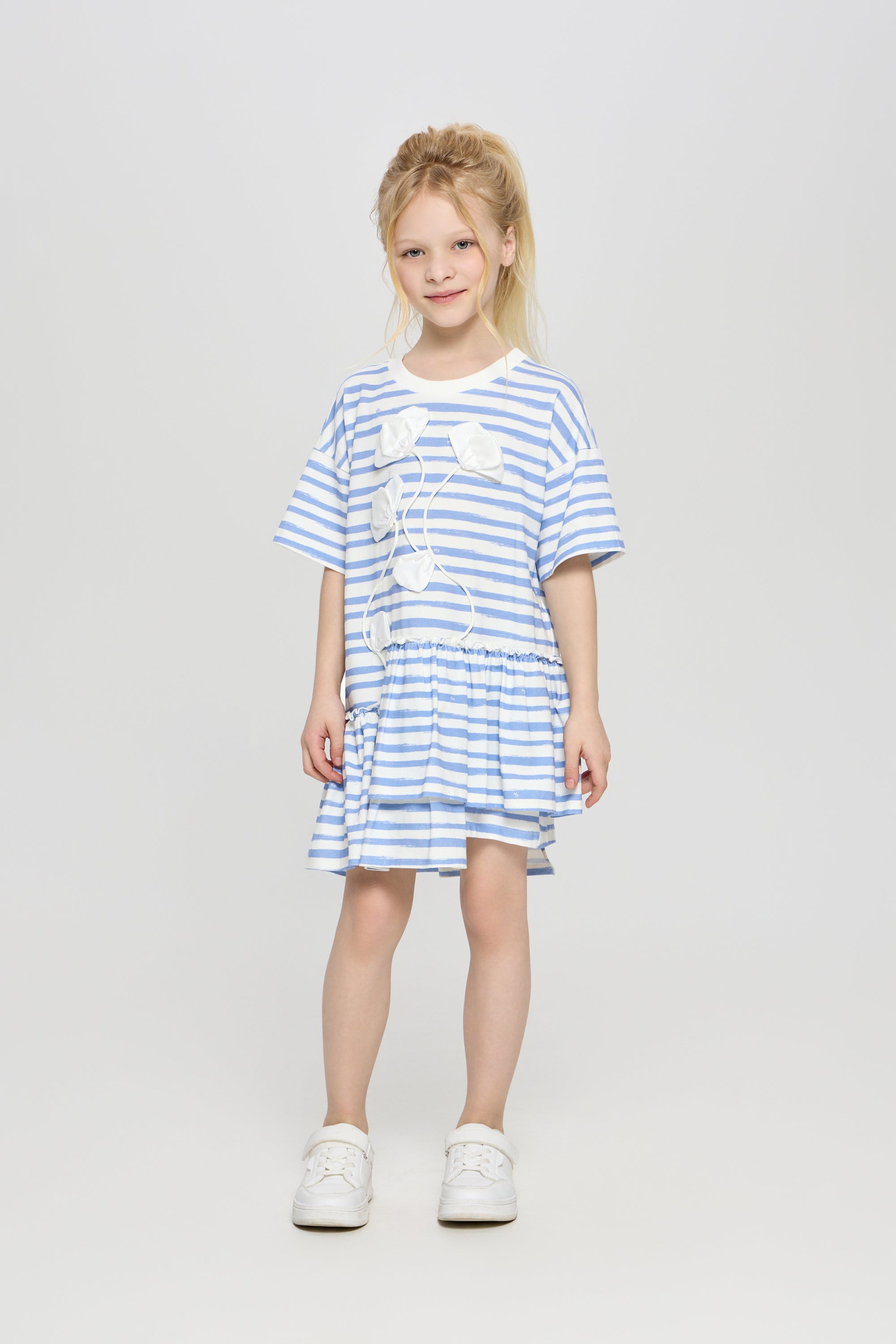 Stripped cotton dress with flower application
