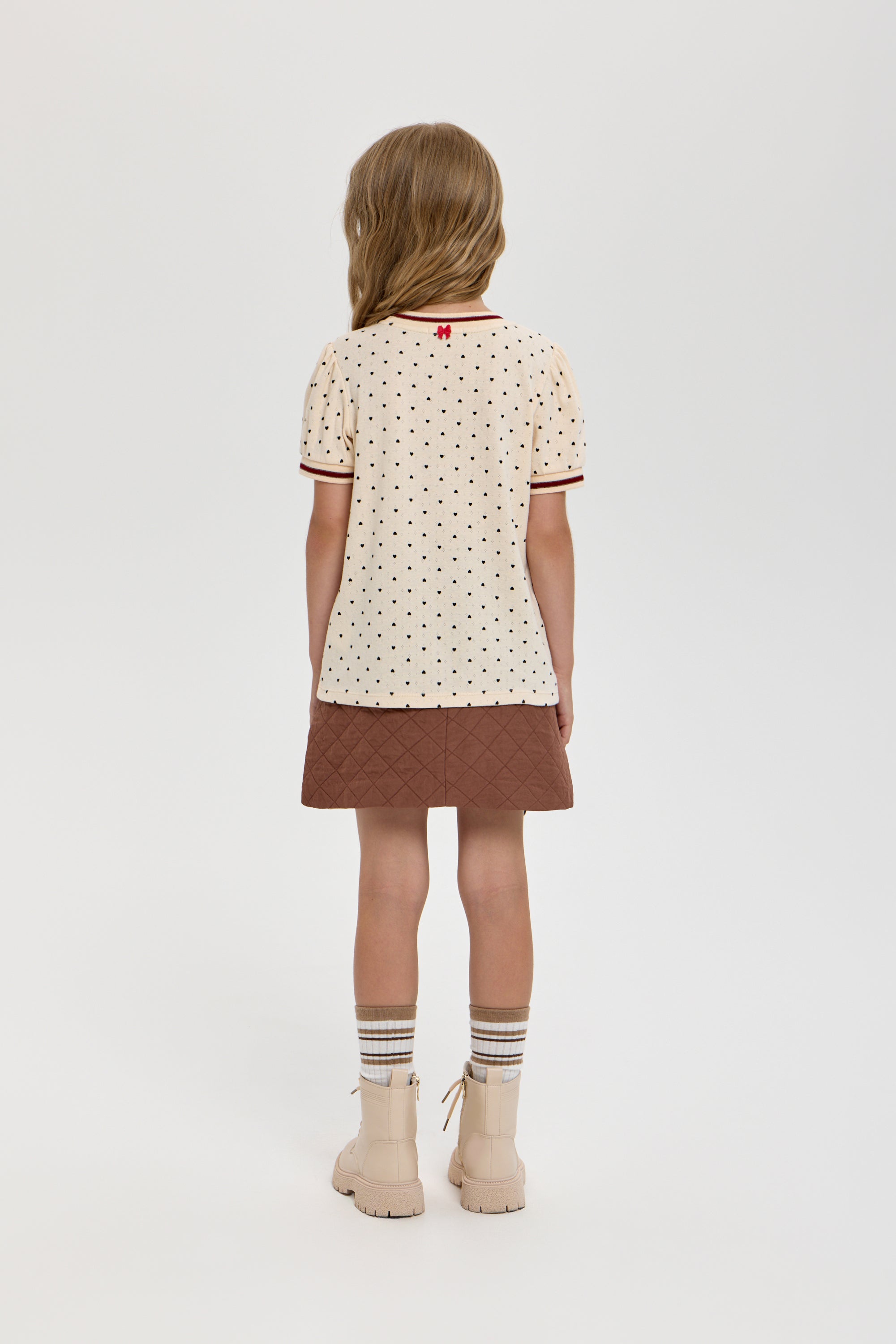Girls’ Cotton T-Shirt with Heart Print & Detail