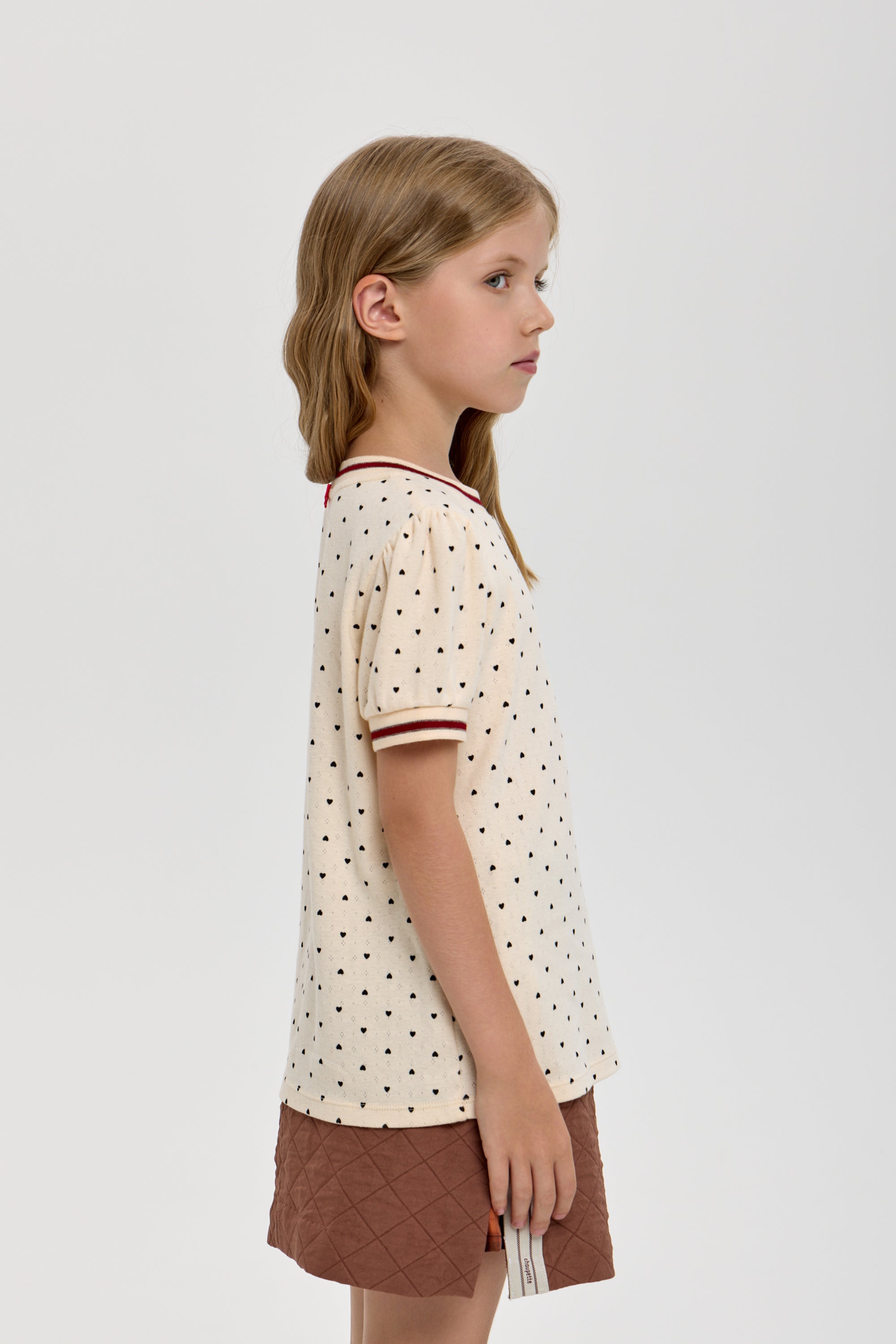 Girls’ Cotton T-Shirt with Heart Print & Detail