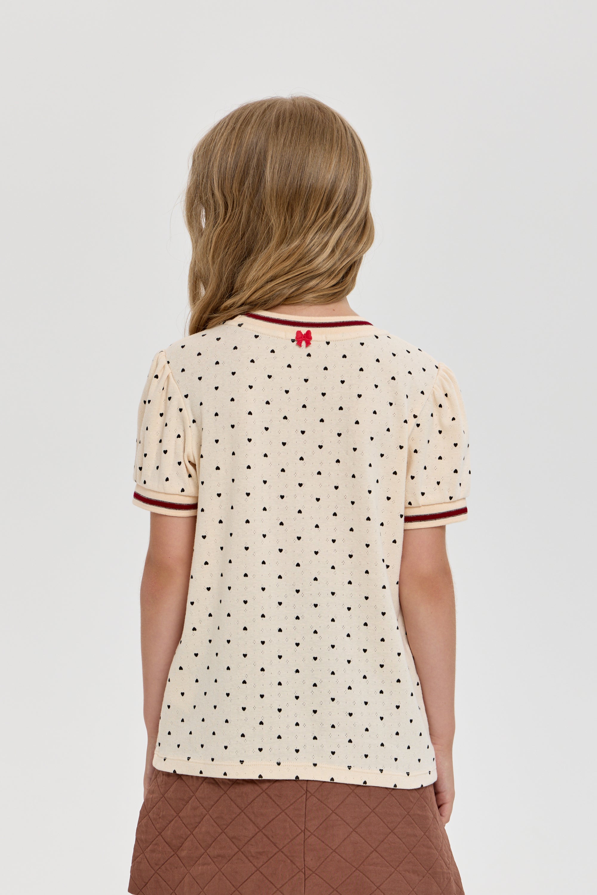 Girls’ Cotton T-Shirt with Heart Print & Detail