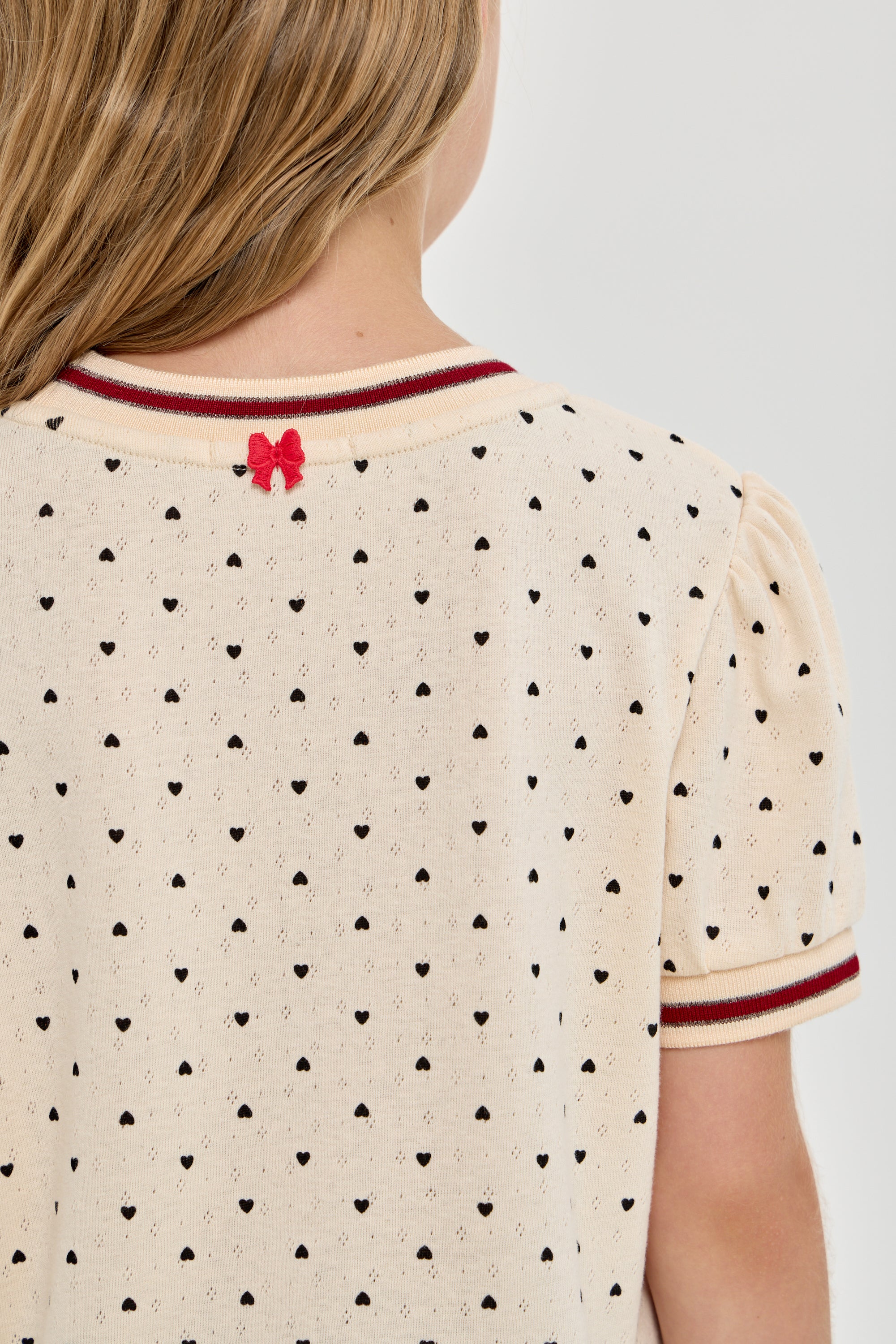Girls’ Cotton T-Shirt with Heart Print & Detail