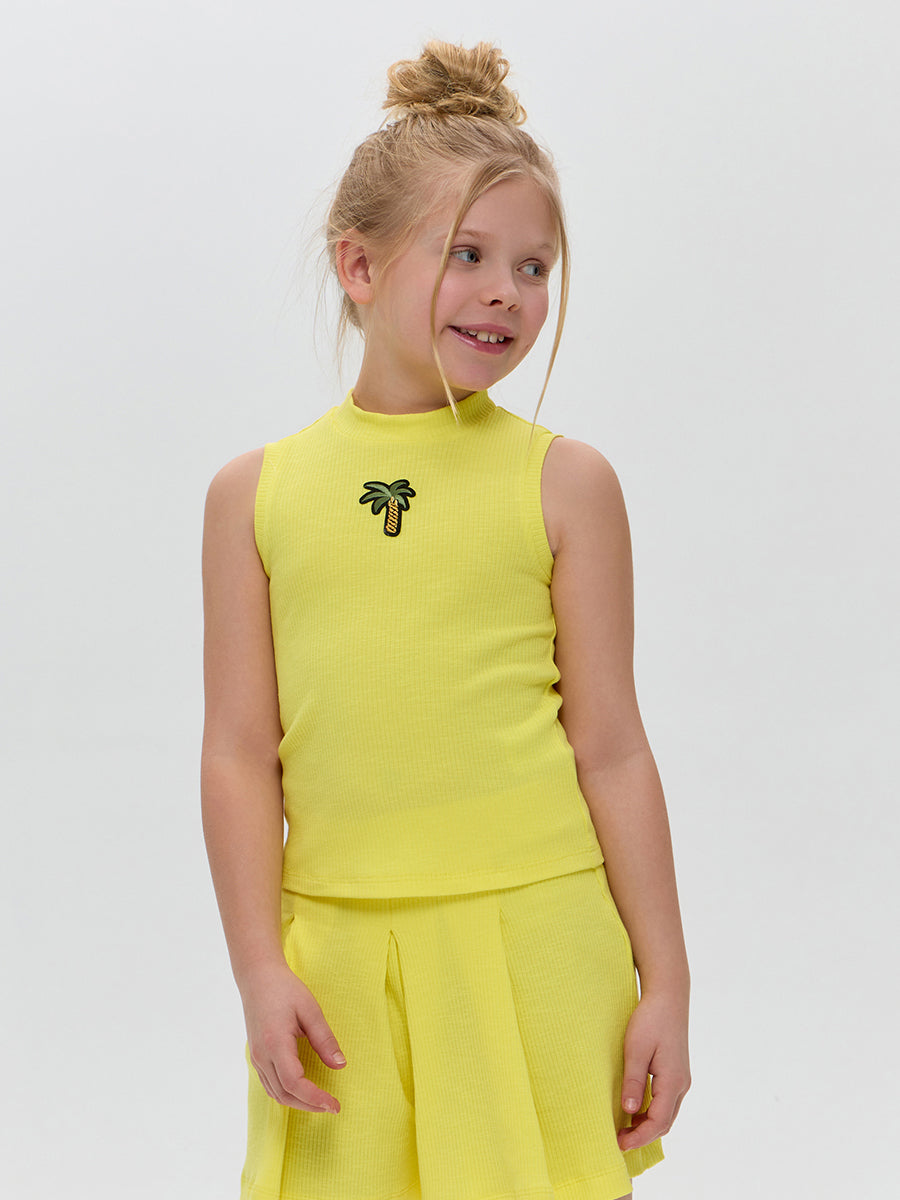 Yellow cotton top with a palm