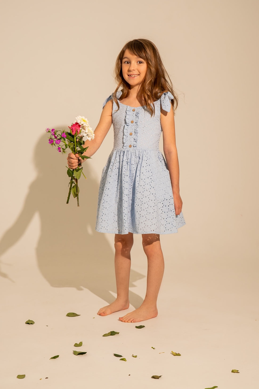 Lace cotton blue dress