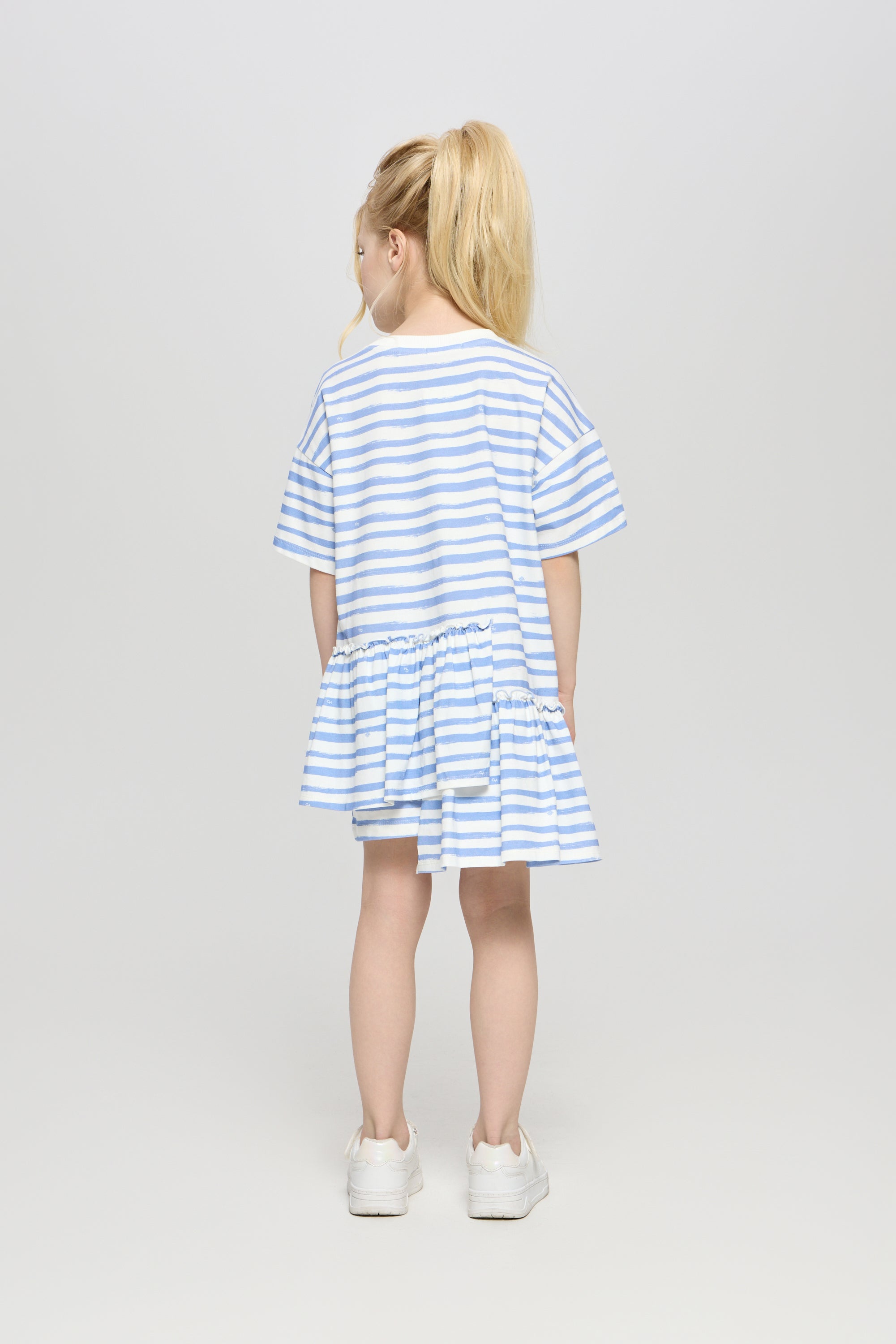 Stripped cotton dress with flower application
