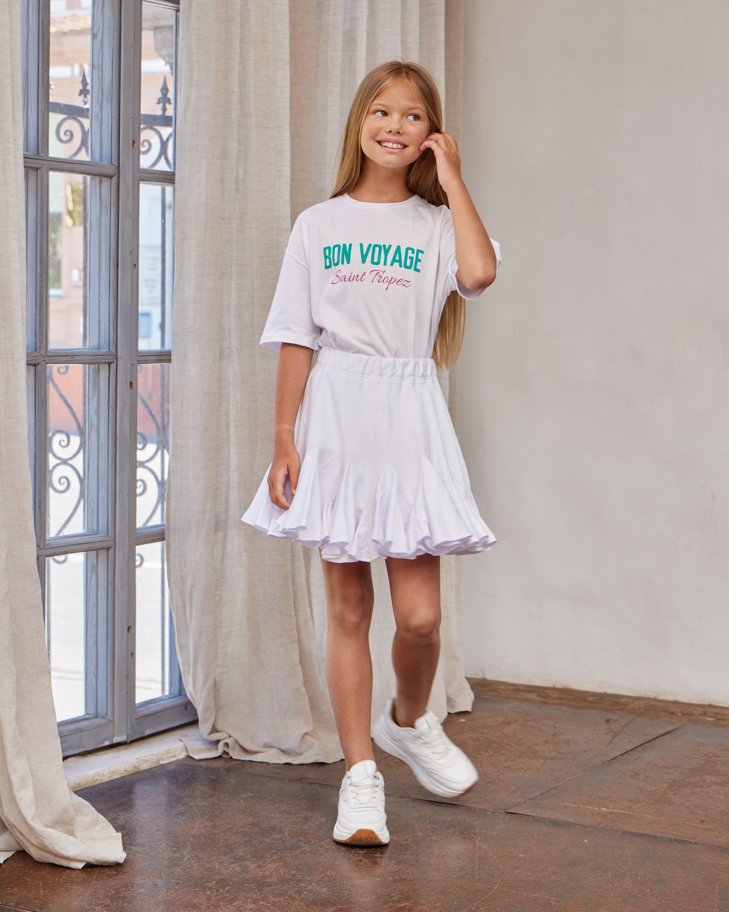 Paneled flowy skort white
