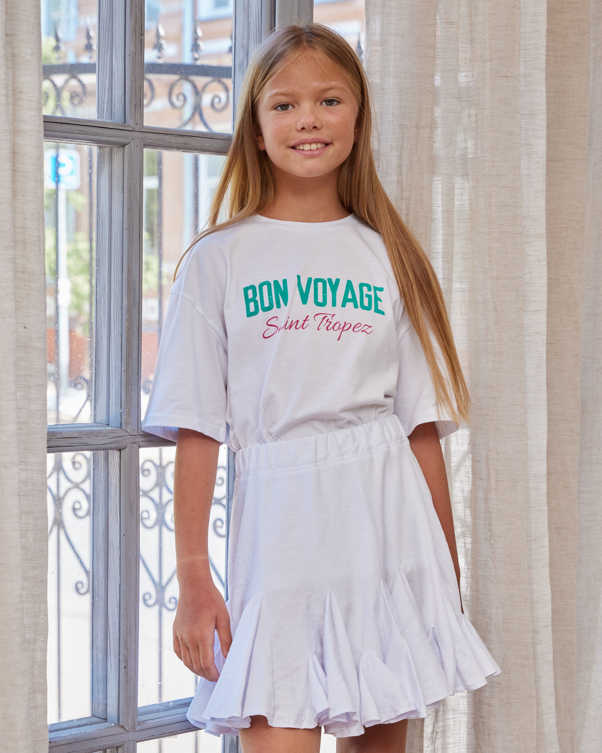 Paneled flowy skort white