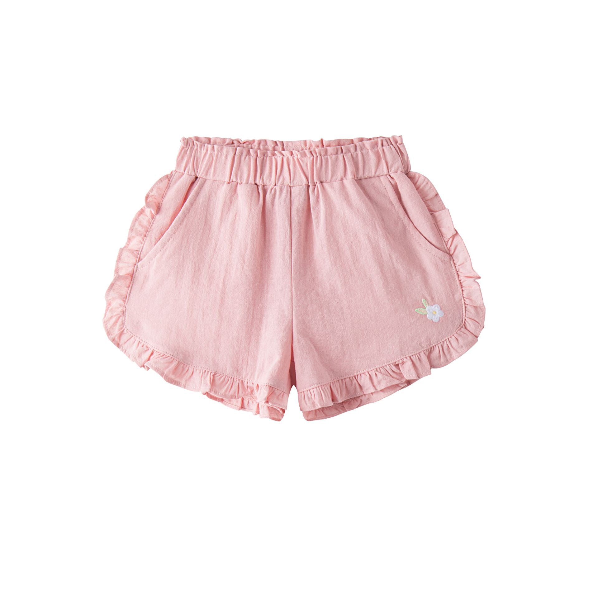 Pink cotton shorts with ruffles