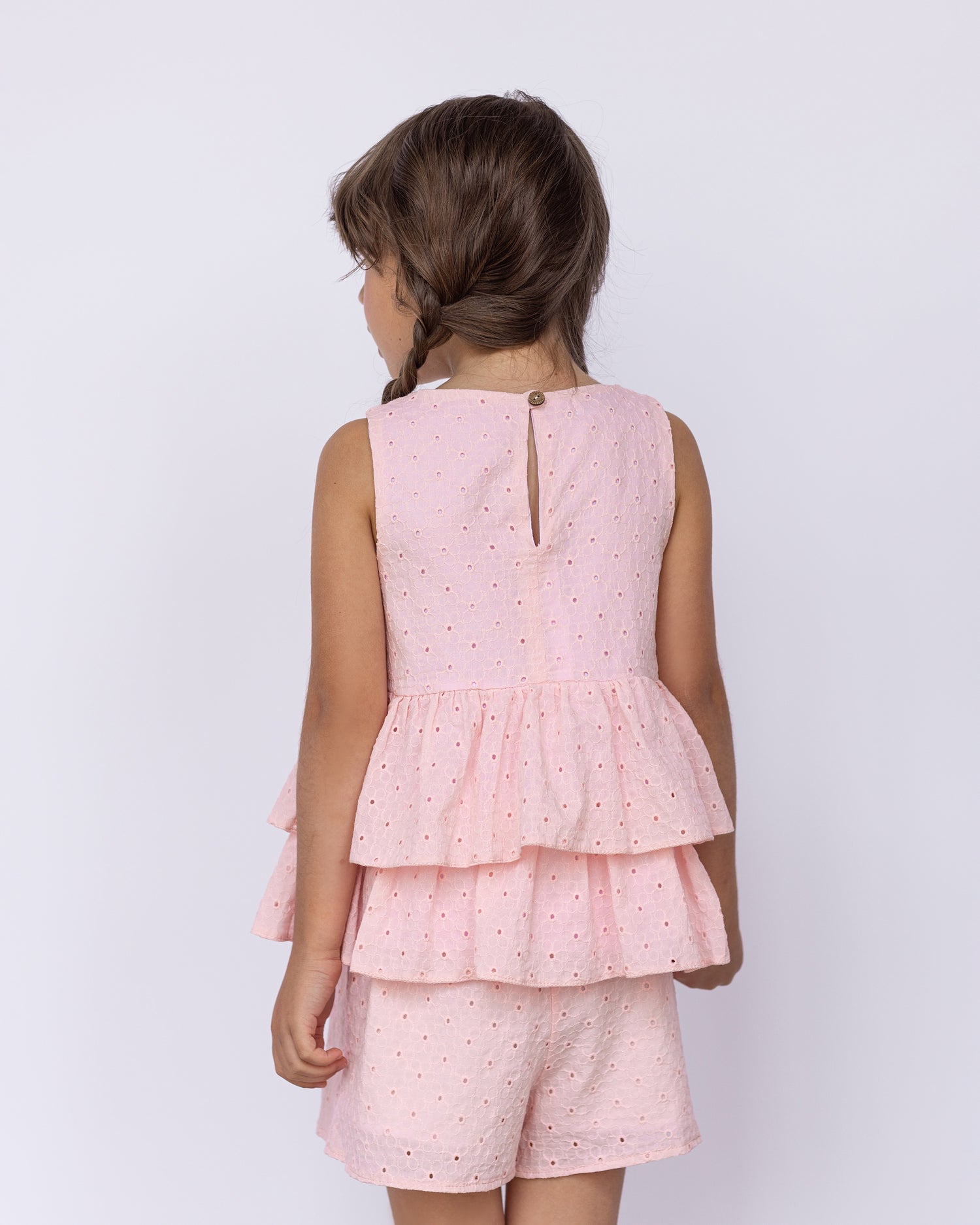 Καλοκαιρινό ροζ σετ με βολάν και κεντήματα