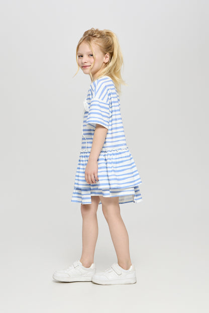 Stripped cotton dress with flower application