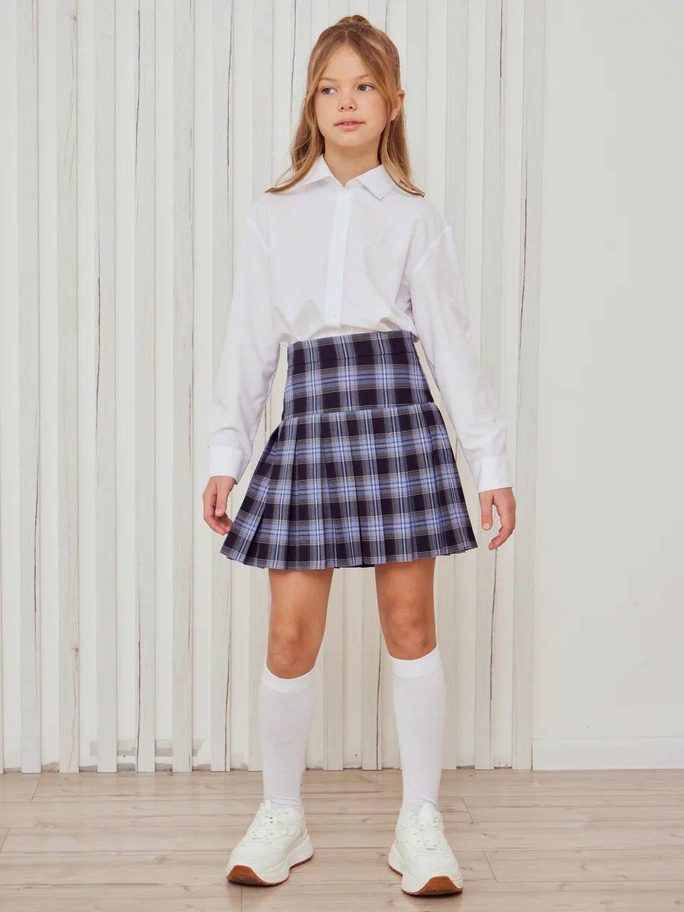 Blue Plaid Pleated Skirt