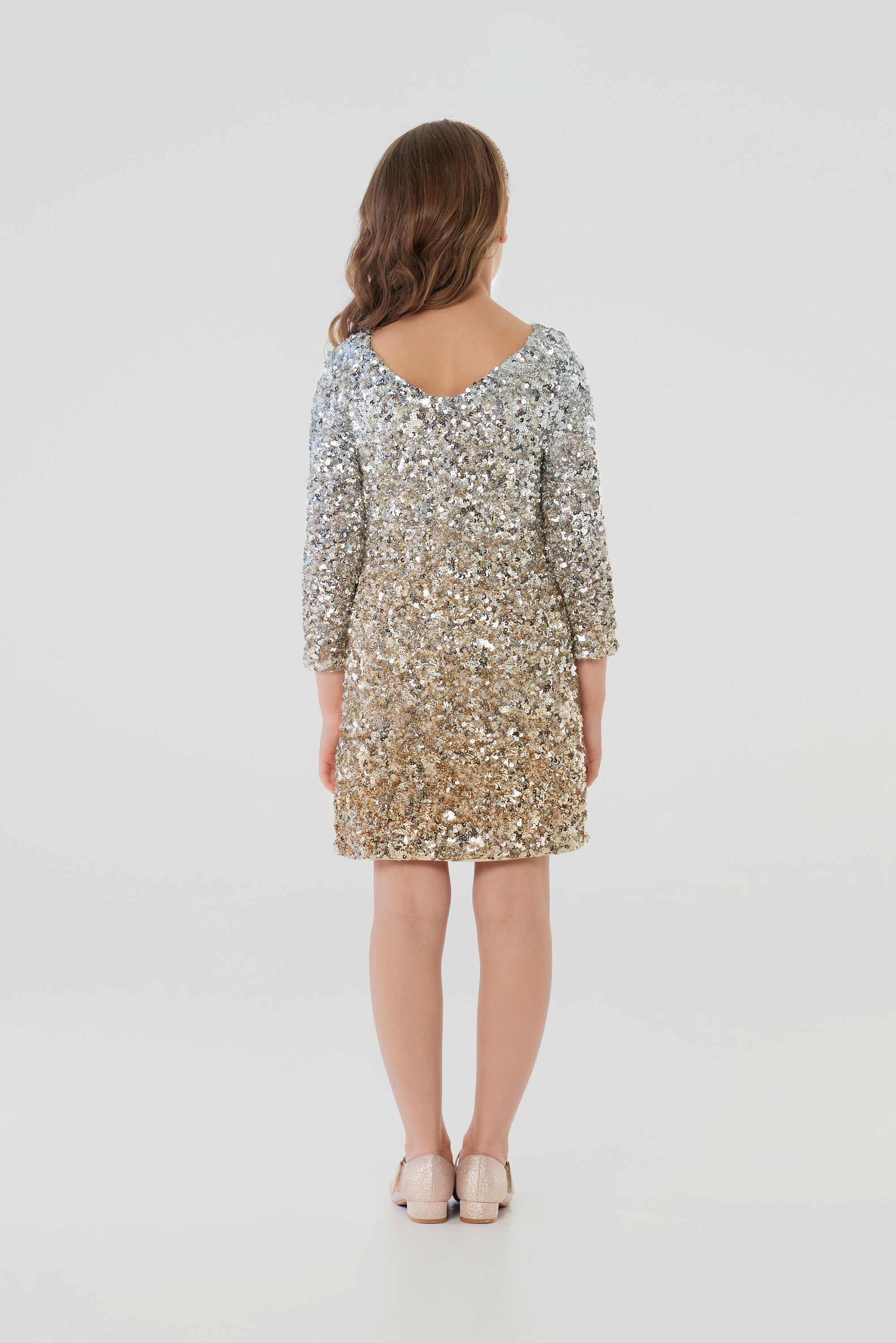 A-line Dress in Soft Gold and Silver Sequins