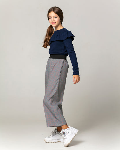 Navy Longsleeve with Ruffle Accent