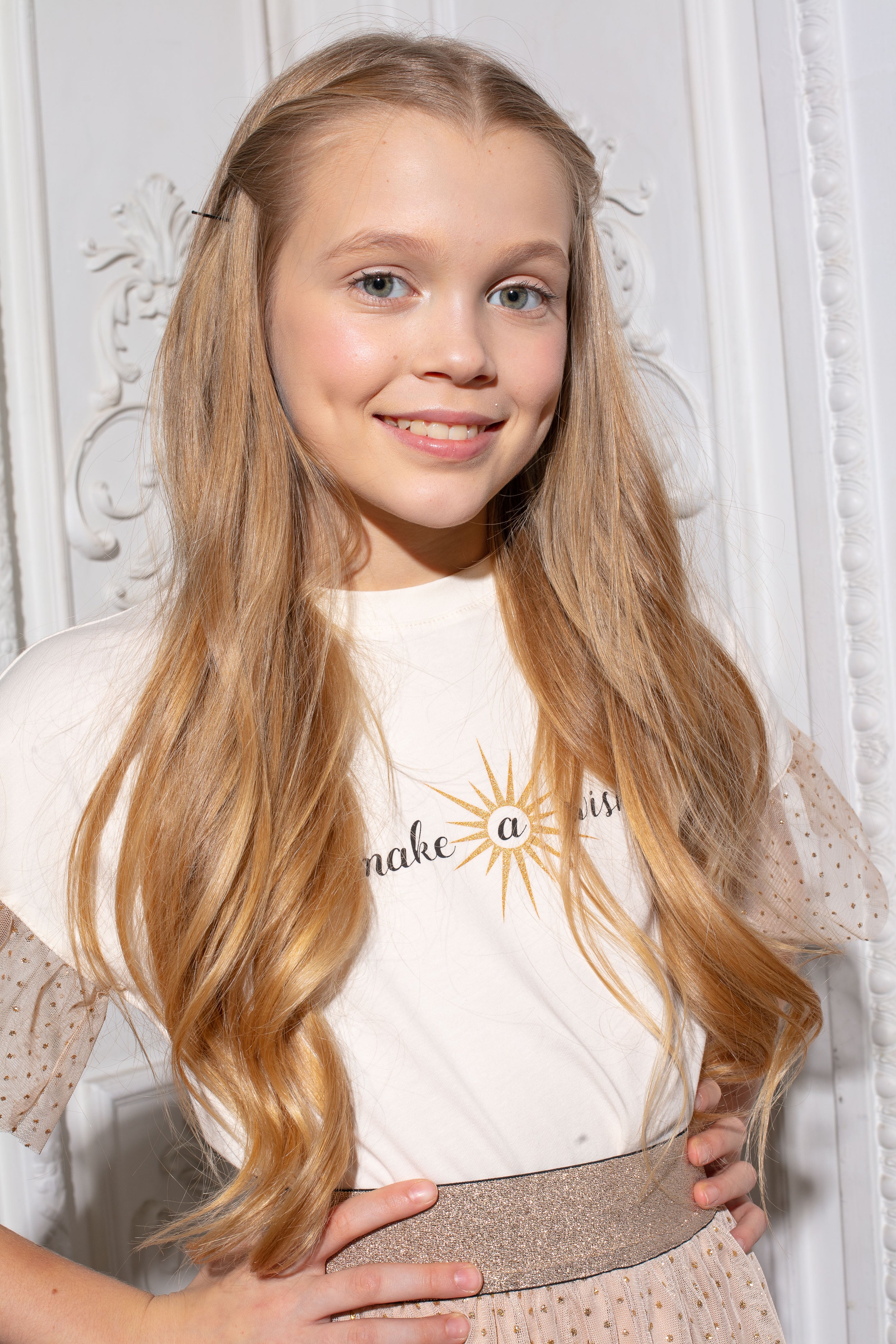 Cotton blouse with a print &quot;Make a Wish&quot;