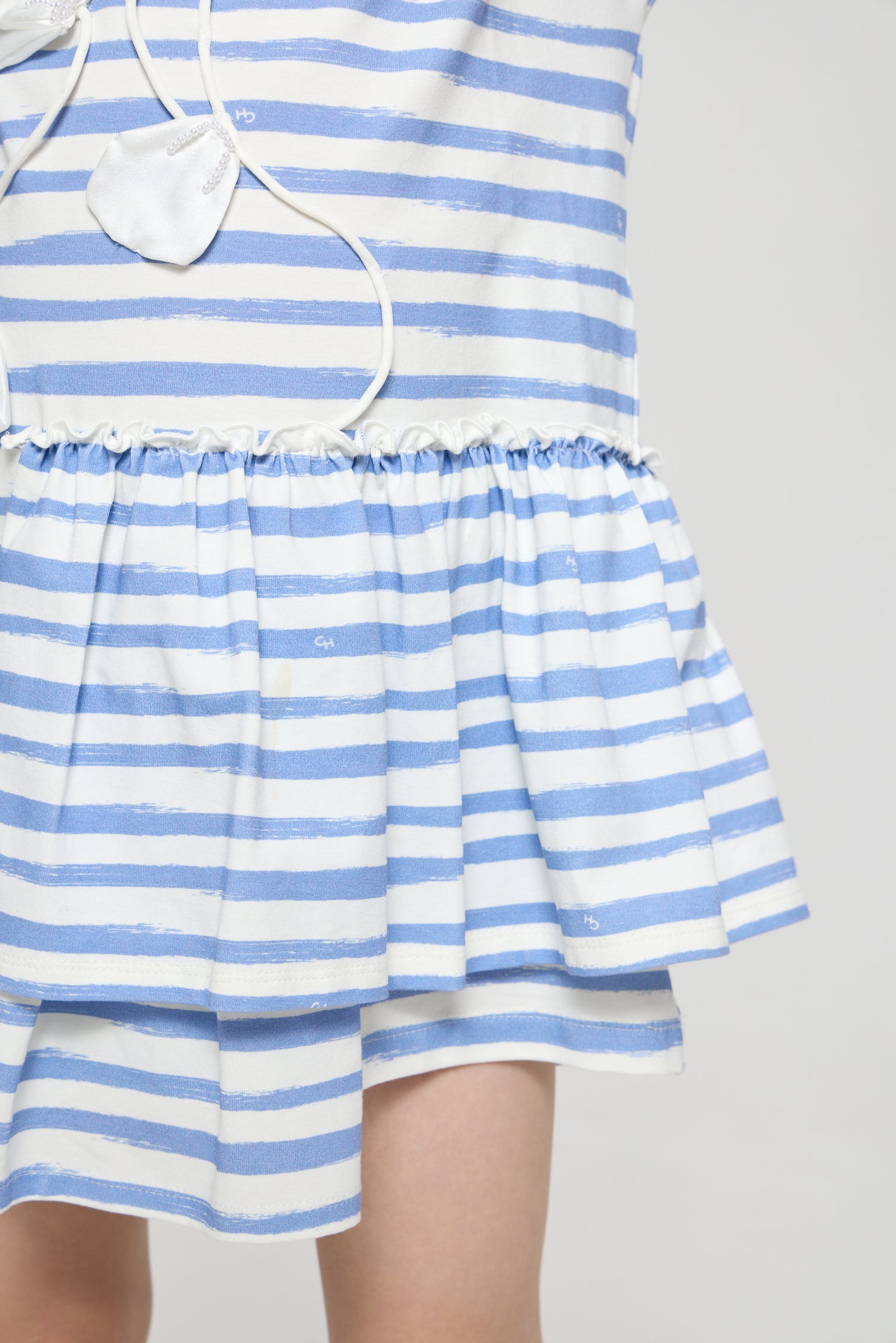 Stripped cotton dress with flower application