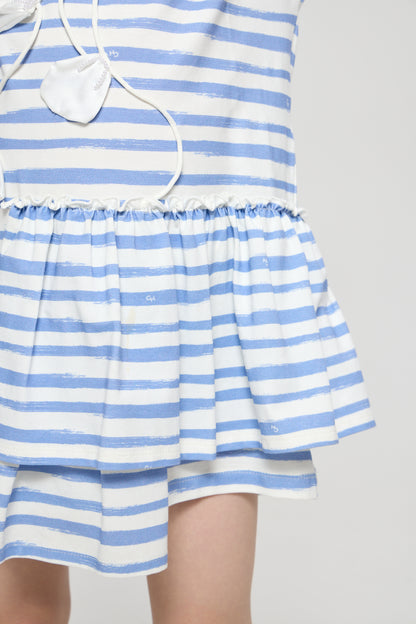 Stripped cotton dress with flower application