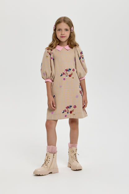 Dress with a collar and embroidery