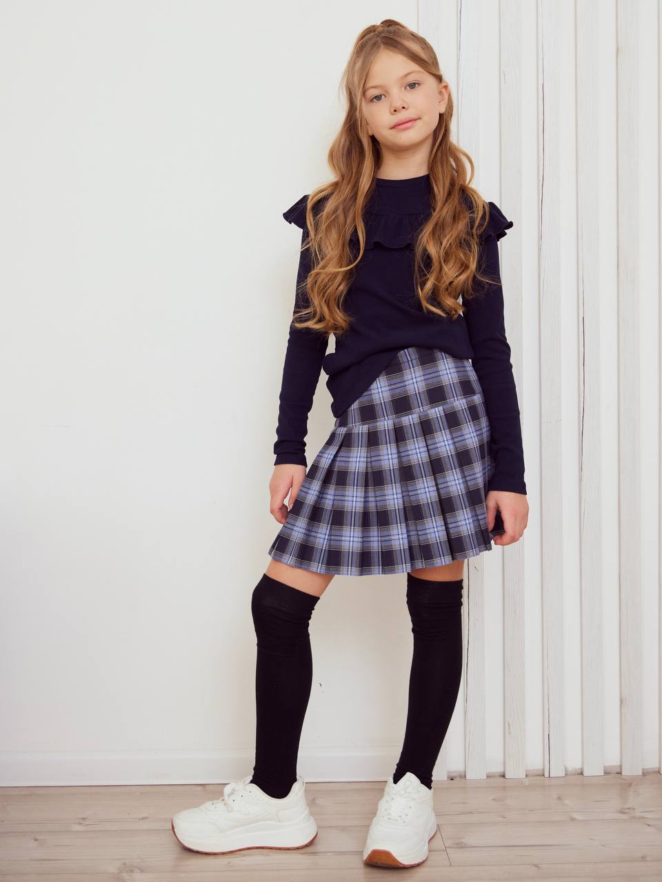 Blue Plaid Pleated Skirt