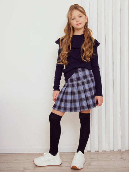 Blue Plaid Pleated Skirt