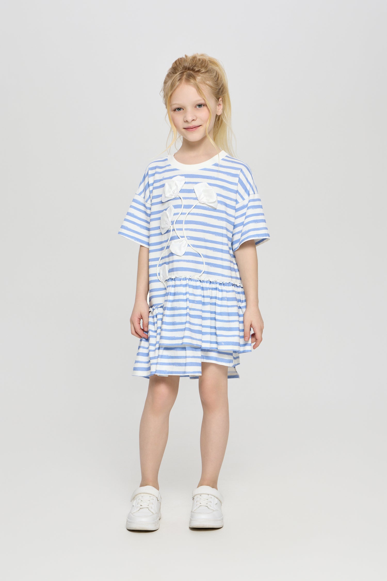 Stripped cotton dress with flower application