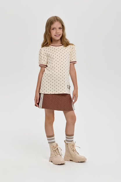 Girls’ Cotton T-Shirt with Heart Print &amp; Detail