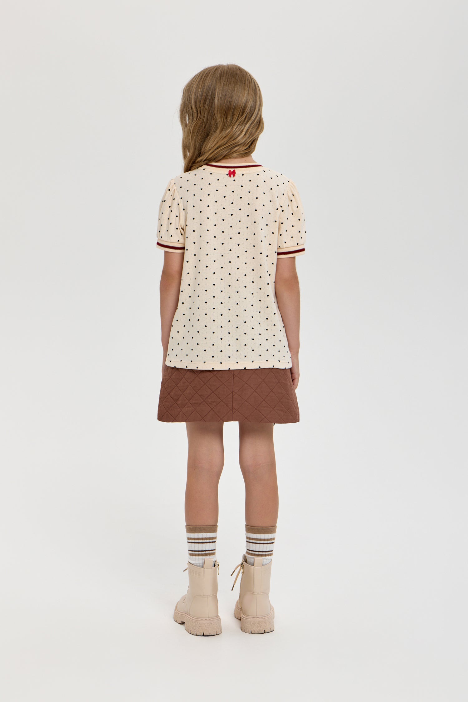 Girls’ Cotton T-Shirt with Heart Print &amp; Detail