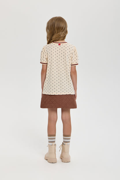 Girls’ Cotton T-Shirt with Heart Print &amp; Detail