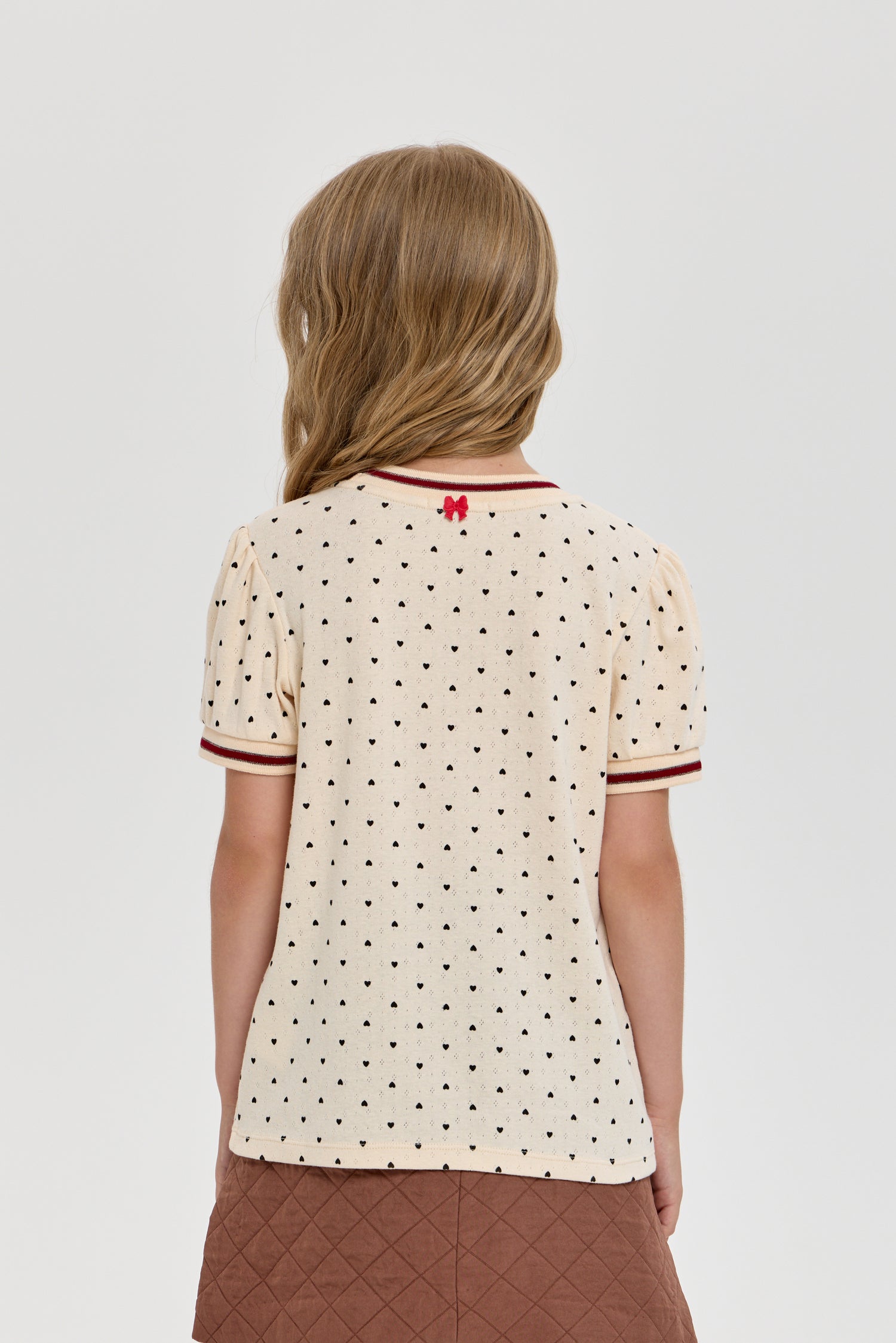 Girls’ Cotton T-Shirt with Heart Print &amp; Detail