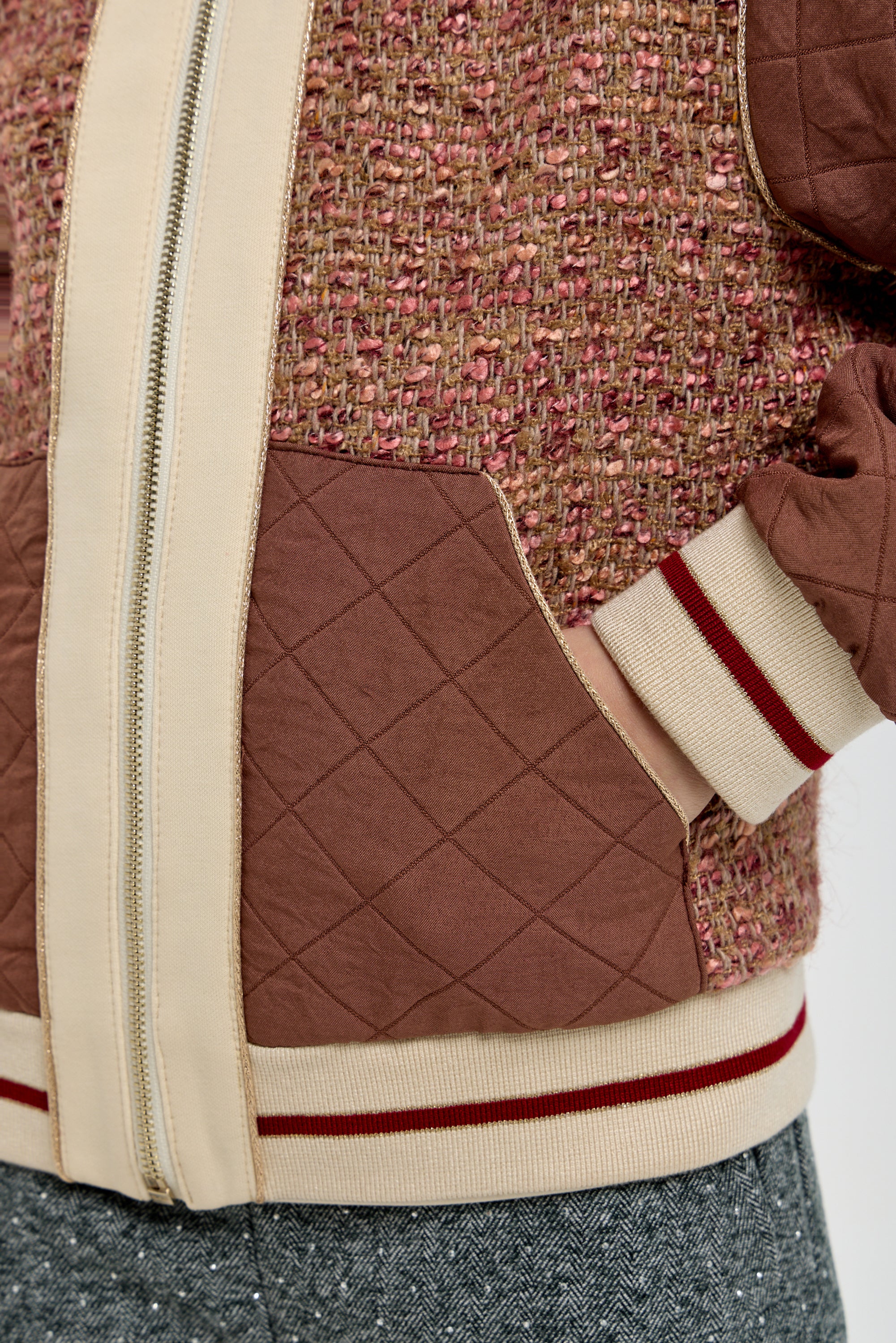 Quilted Bomber Jacket with Logo Tape Trim