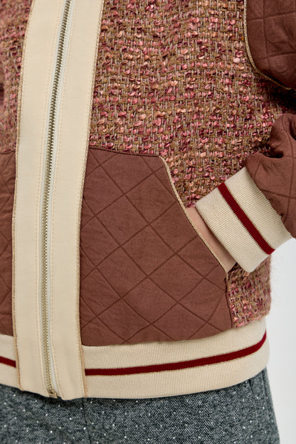 Quilted Bomber Jacket with Logo Tape Trim