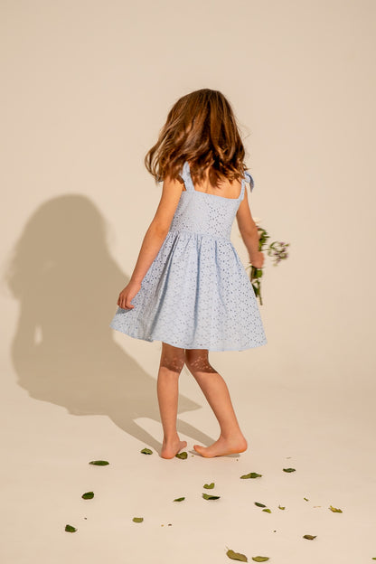 Lace cotton blue dress