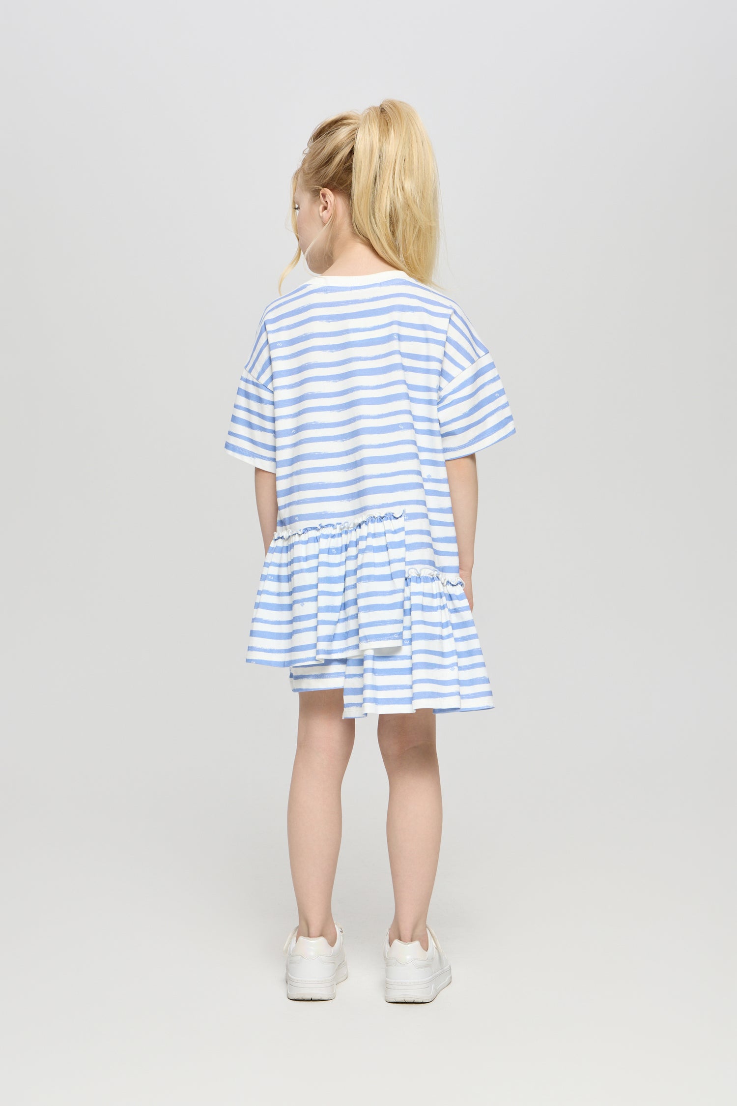 Stripped cotton dress with flower application