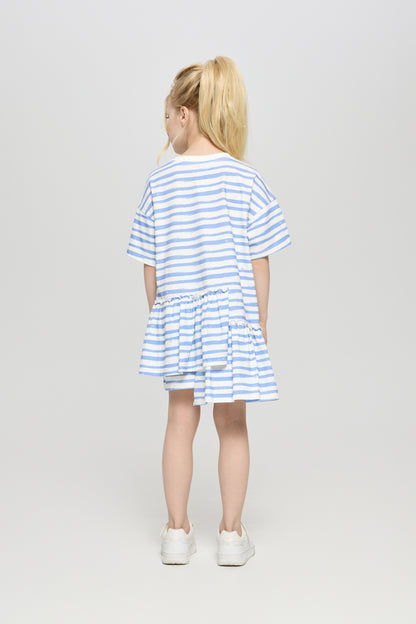Stripped cotton dress with flower application
