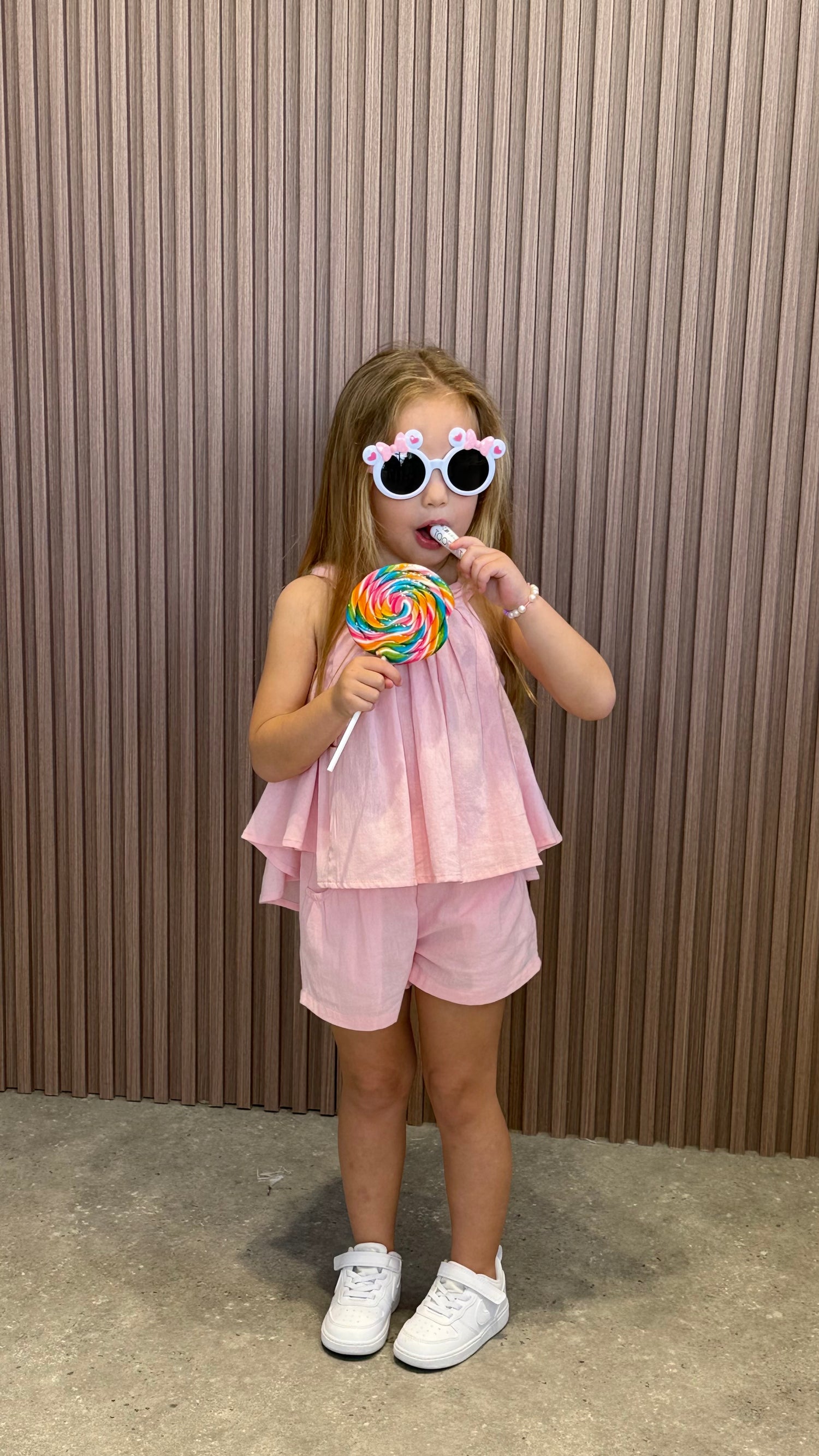 Sleeveless cotton set pink