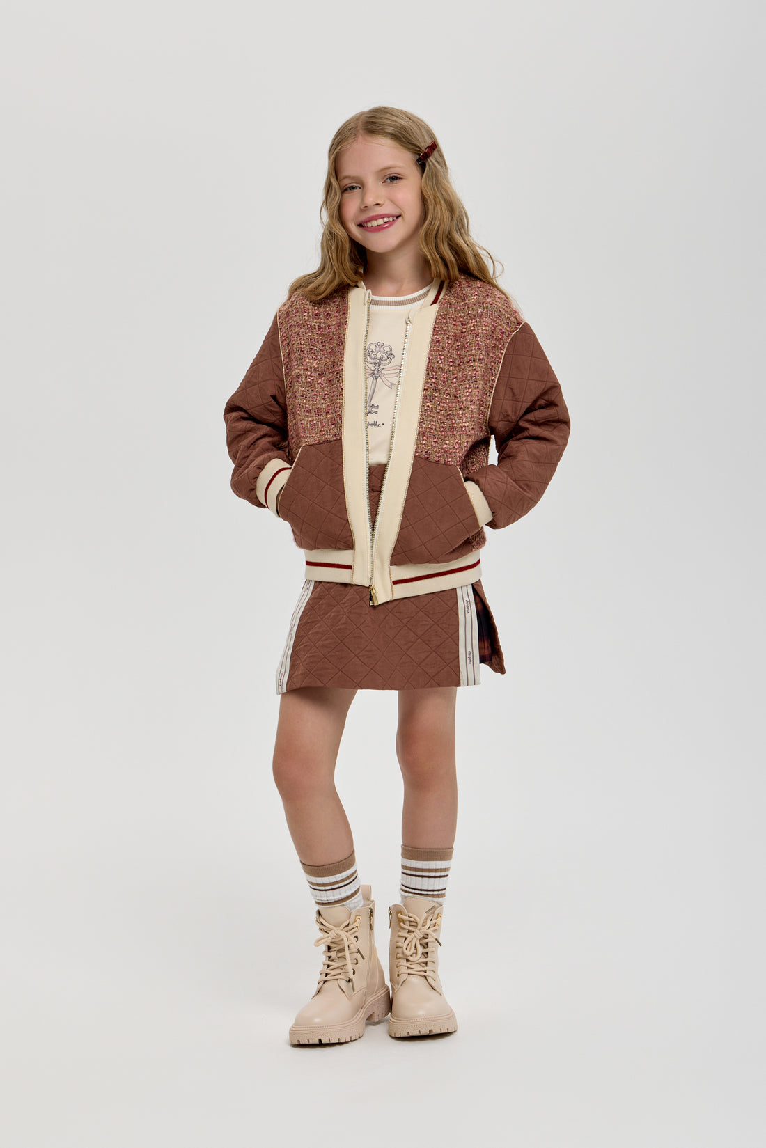 Quilted Bomber Jacket with Logo Tape Trim