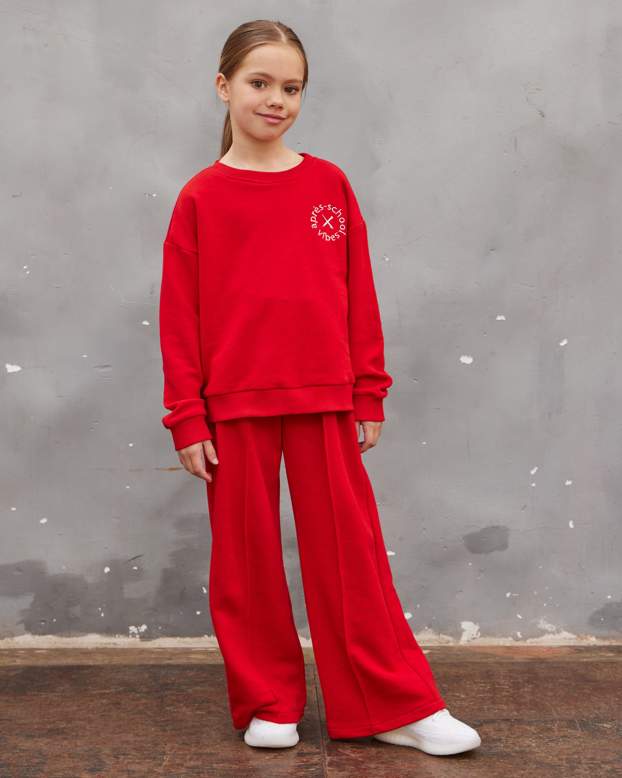 Red Sweatshirt and Pants Set for Girls