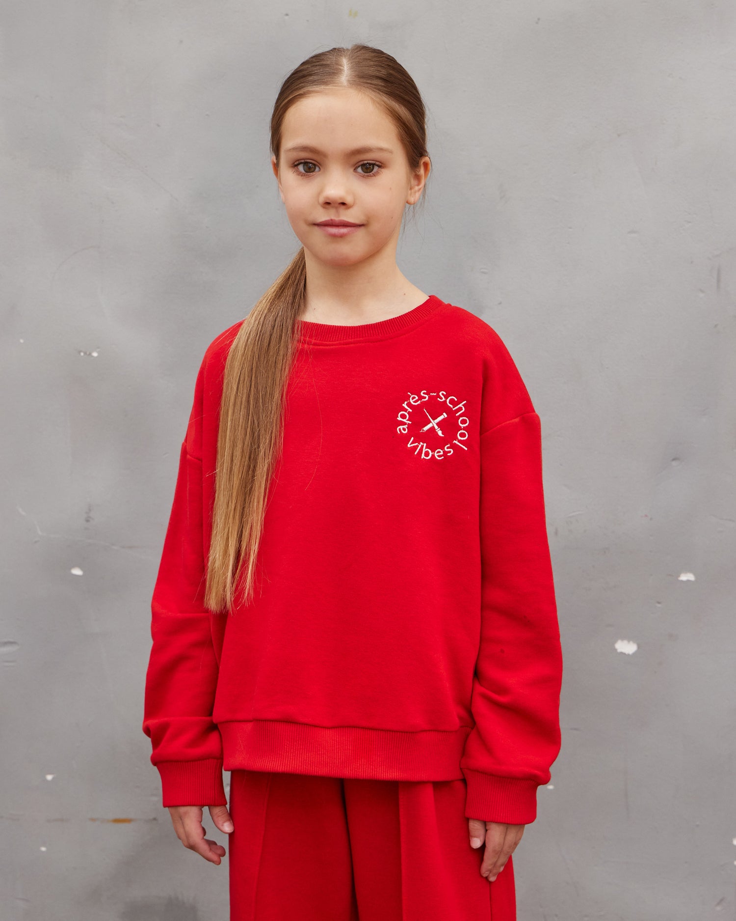 Red Sweatshirt and Pants Set for Girls