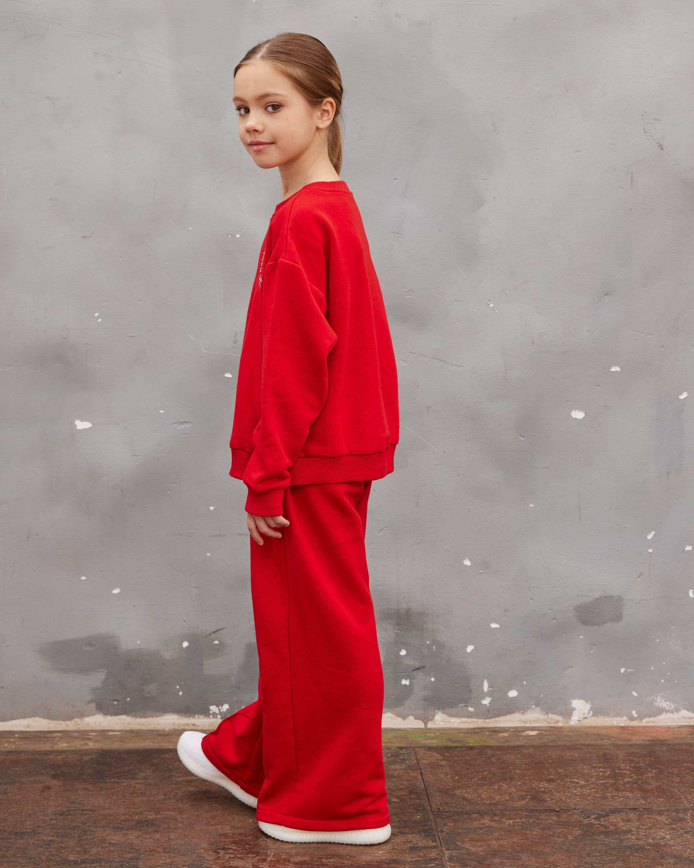 Red Sweatshirt and Pants Set for Girls