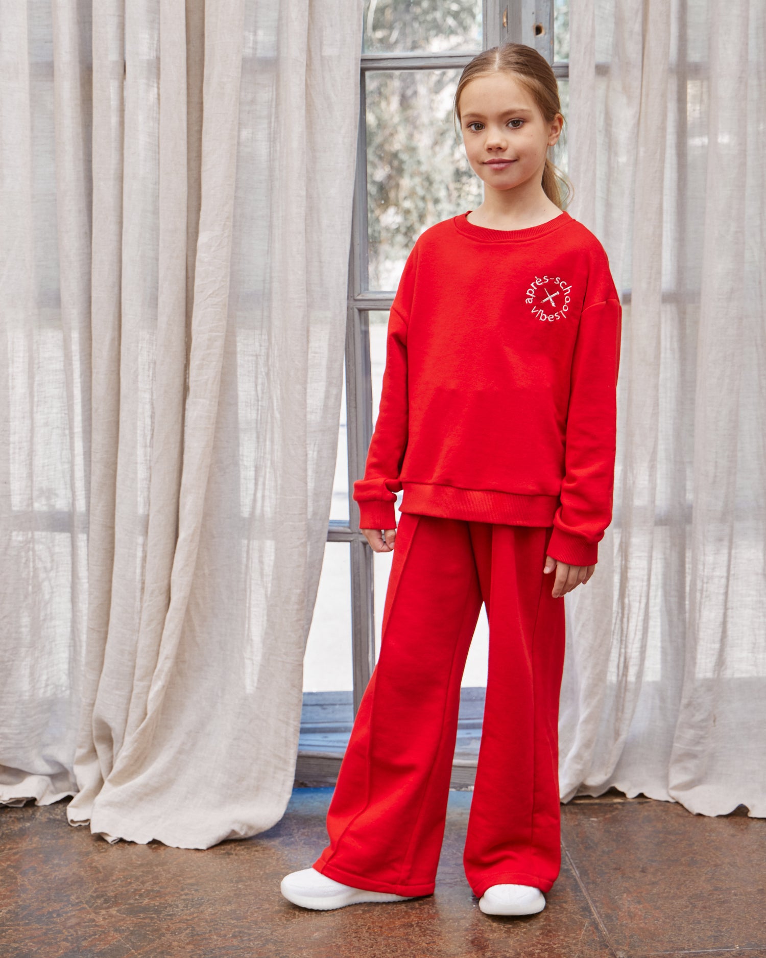 Red Sweatshirt and Pants Set for Girls