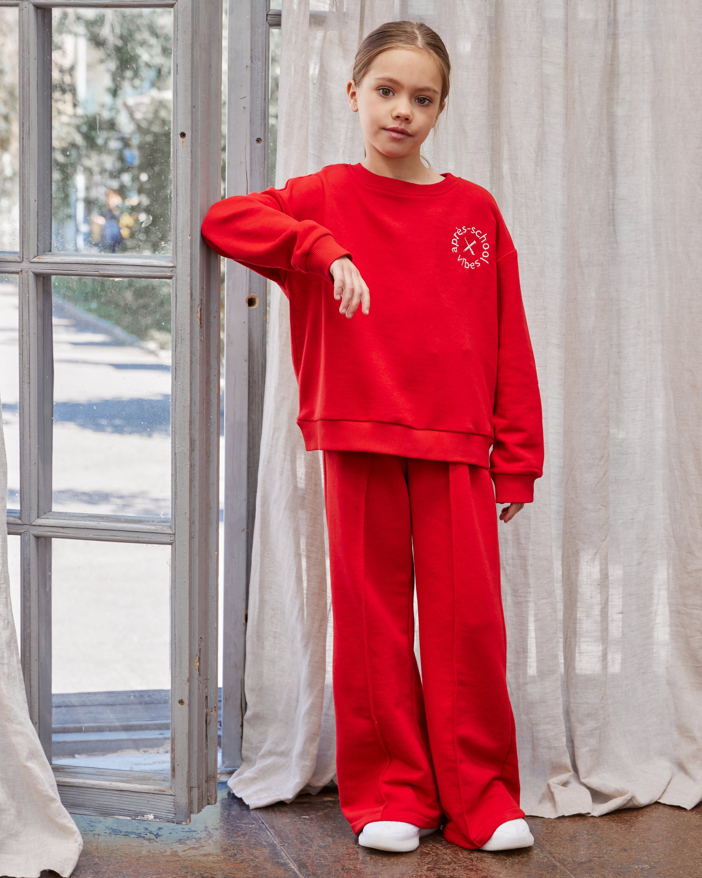 Red Sweatshirt and Pants Set for Girls