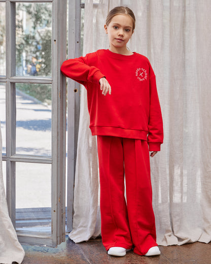 Red Sweatshirt and Pants Set for Girls