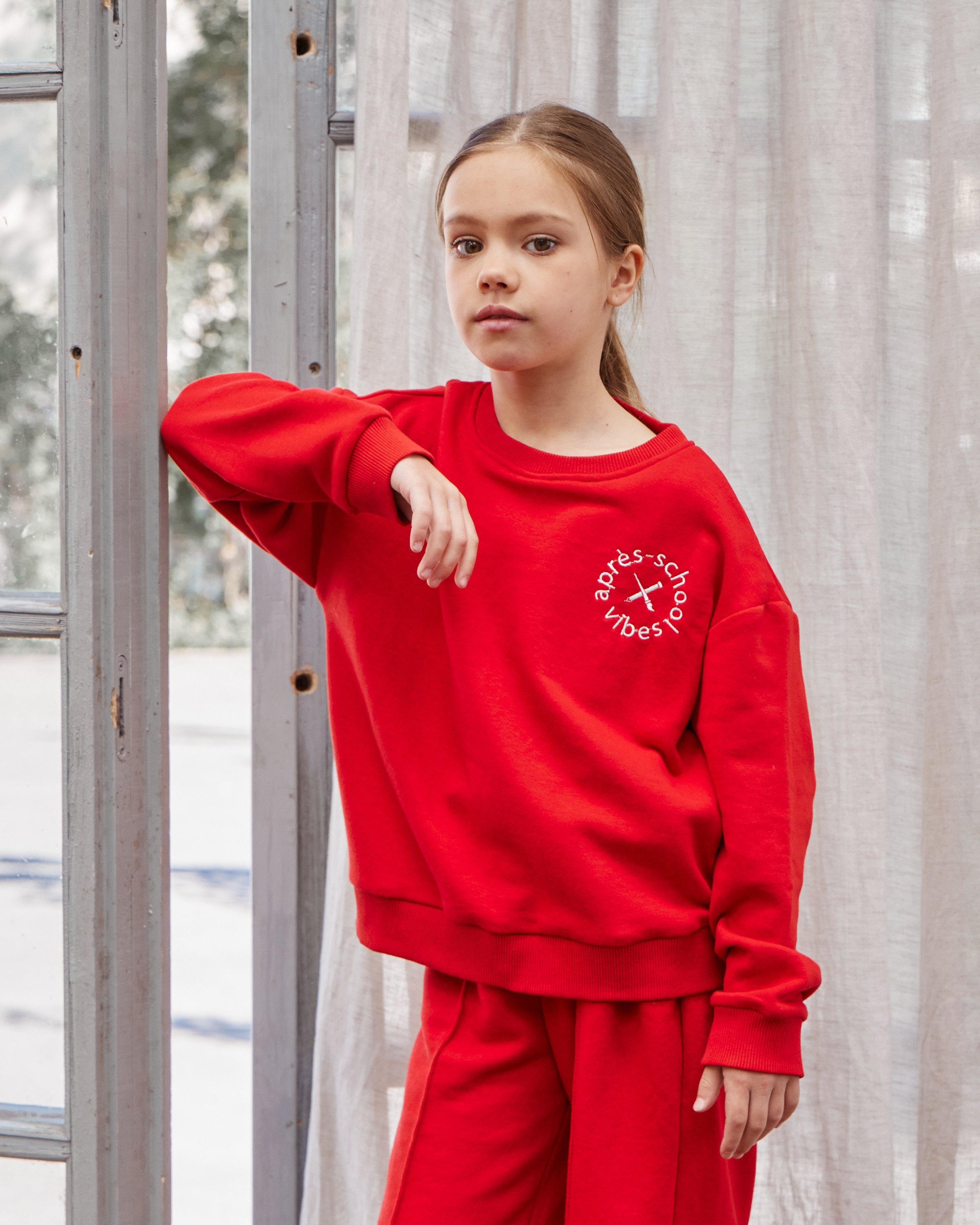 Red Sweatshirt and Pants Set for Girls