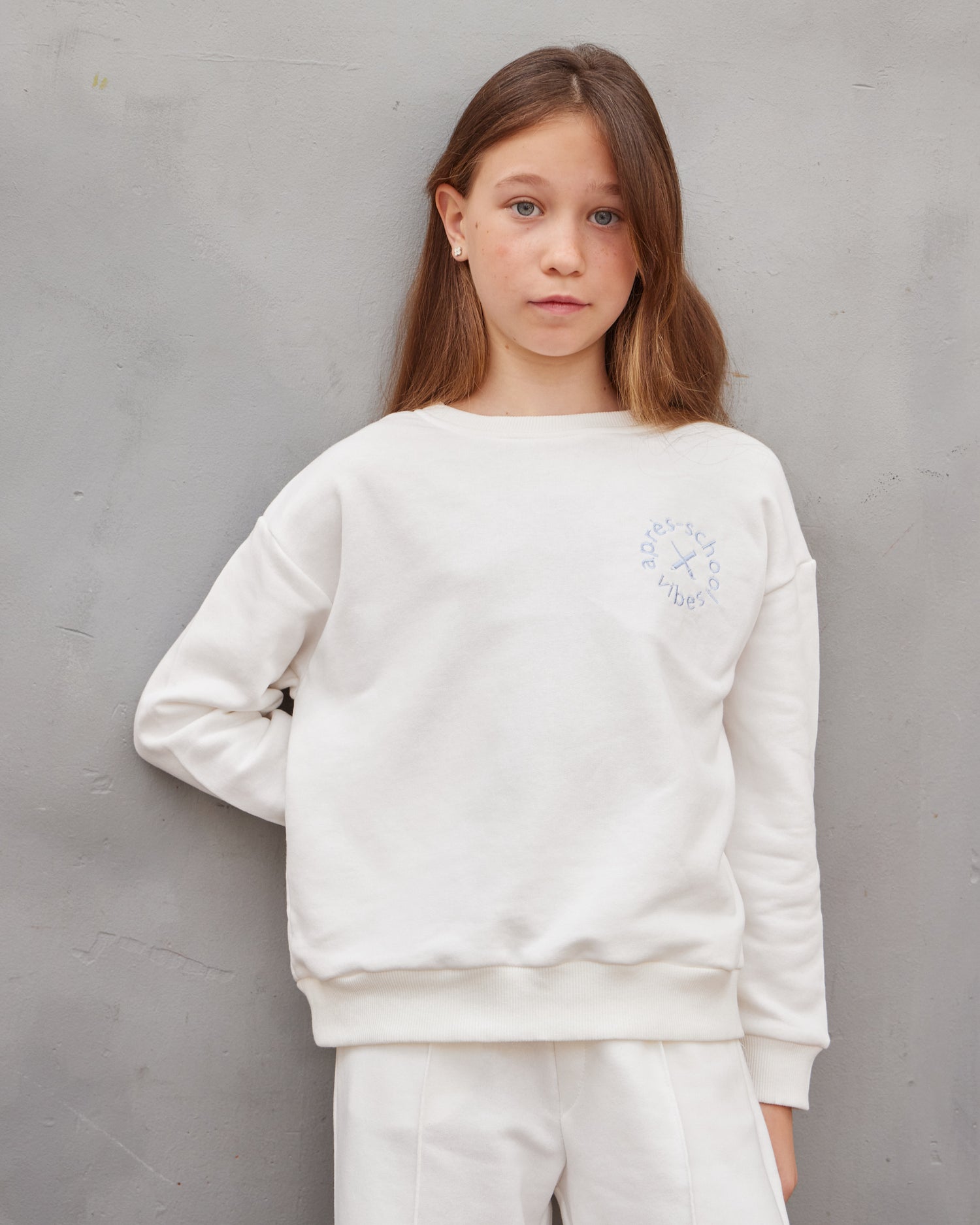 White Sweatshirt and Pants Set for Girls