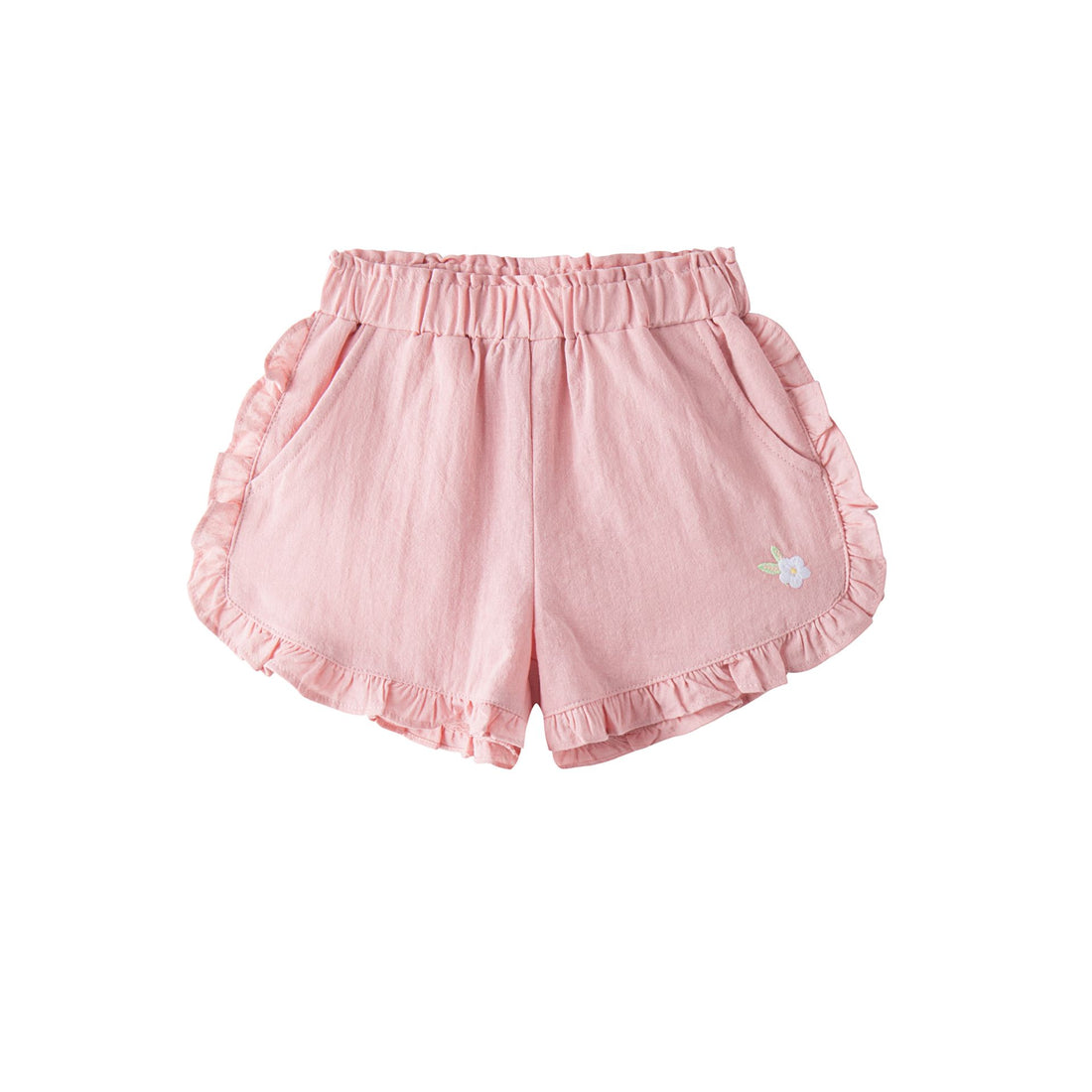 Pink cotton shorts with ruffles