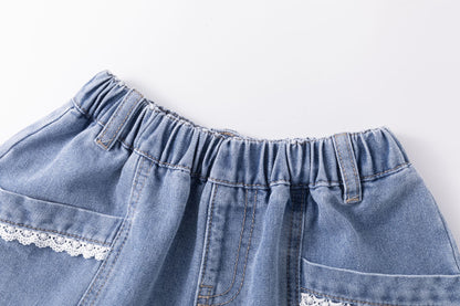 Jeans shorts with laces